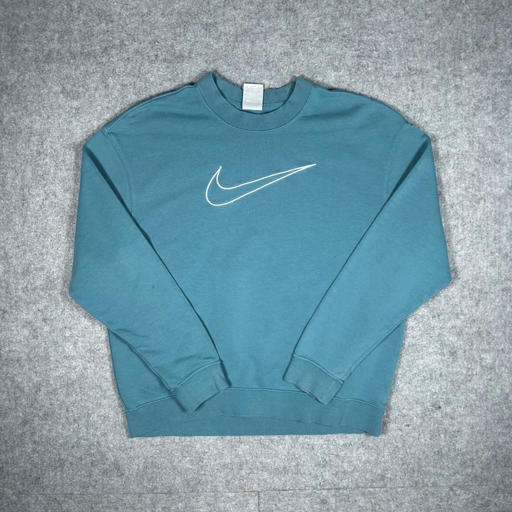 Nike sweatshirt womens XS Teal Dri-FIT Fleece Pullover Swoosh